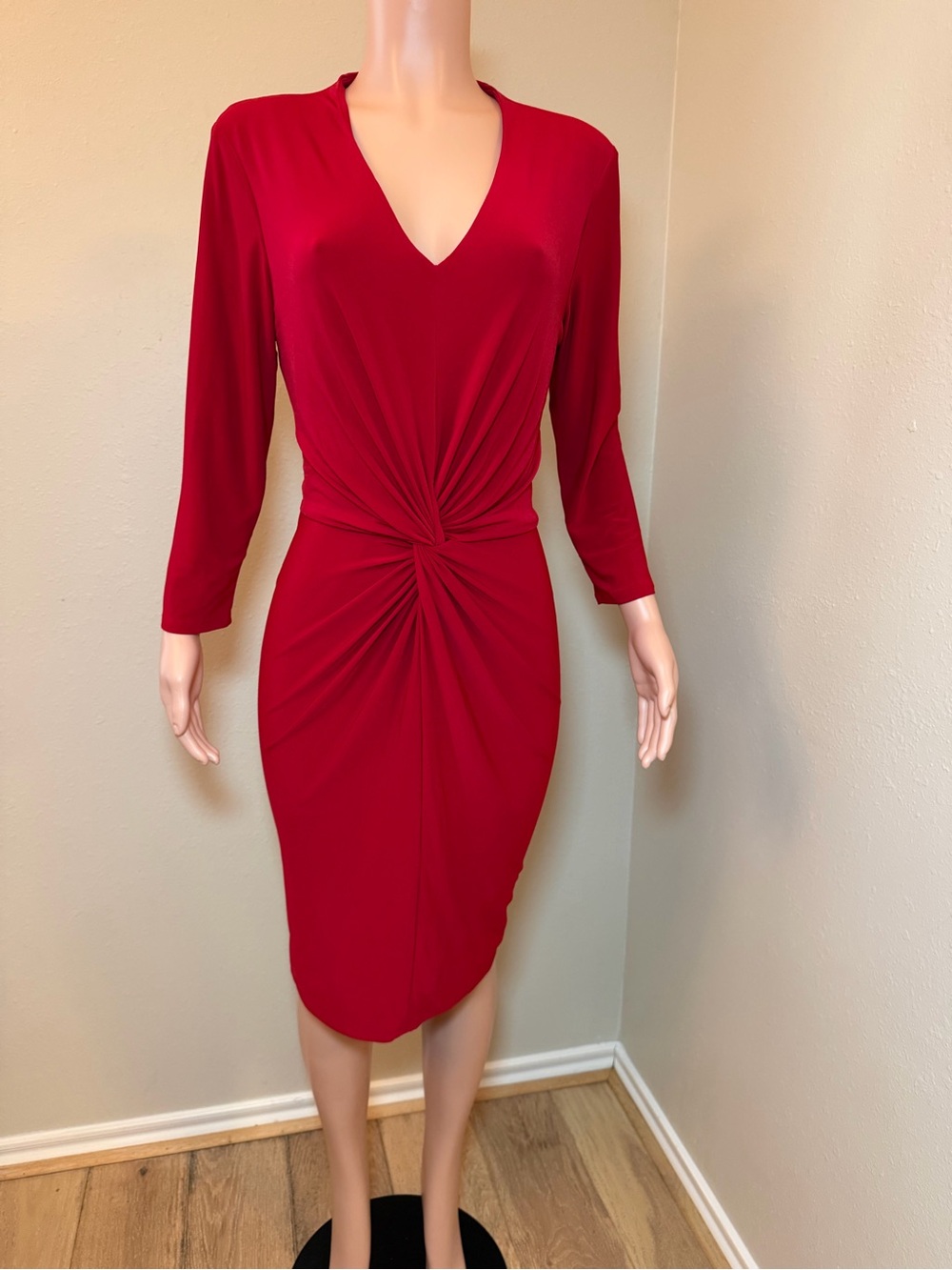 Ralph Lauren Crimson Twist-Front V-Neck Midi Dress